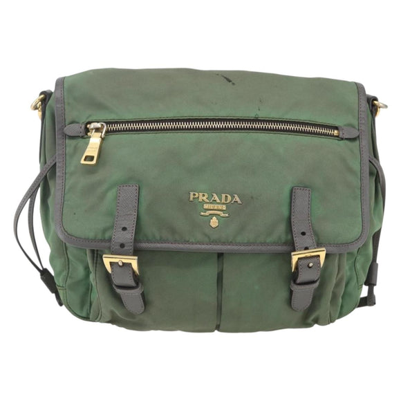 PRADA Shoulder Bag Nylon Green Gold Auth 163834