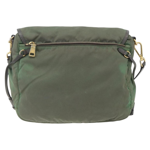 PRADA Shoulder Bag Nylon Green Gold Auth 163834