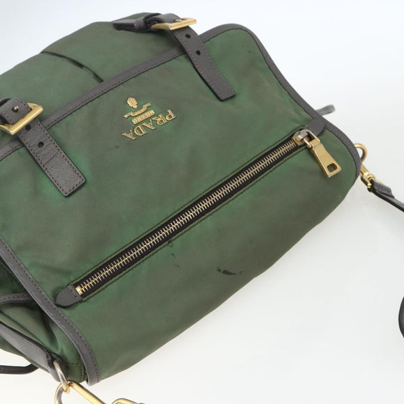 PRADA Shoulder Bag Nylon Green Gold Auth 163834
