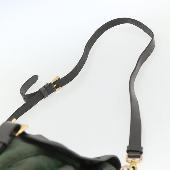 PRADA Shoulder Bag Nylon Green Gold Auth 163834