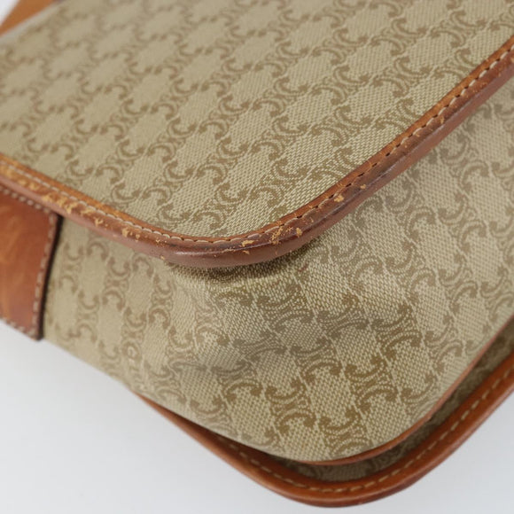 CELINE Macadam Canvas Circle Shoulder Bag Beige Gold Auth 163837