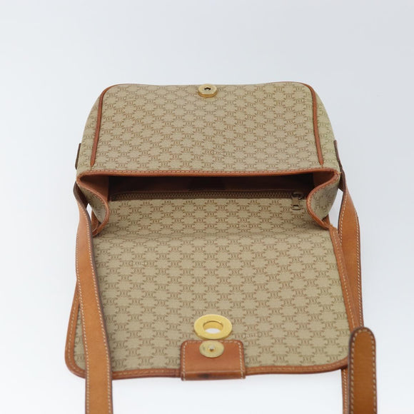 CELINE Macadam Canvas Circle Shoulder Bag Beige Gold Auth 163837