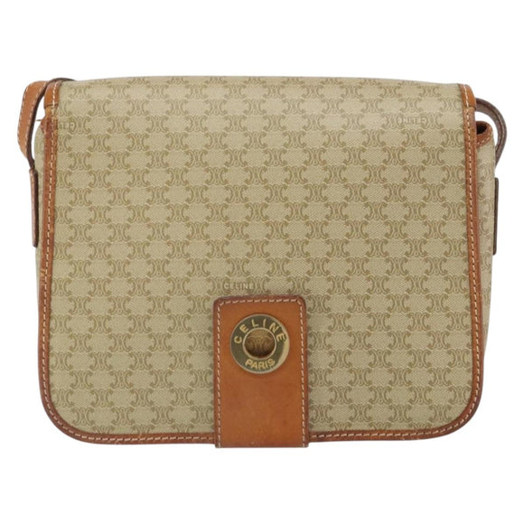 CELINE Macadam Canvas Circle Shoulder Bag Beige Gold Auth 163837