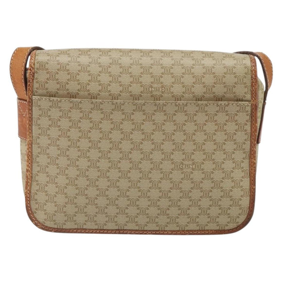 CELINE Macadam Canvas Circle Shoulder Bag Beige Gold Auth 163837