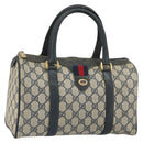 GUCCI GG Supreme Sherry Line Boston Bag PVC Navy Gold 116 02 006 Auth 163838-1