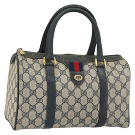 GUCCI GG Supreme Sherry Line Boston Bag PVC Navy Gold 116 02 006 Auth 163838