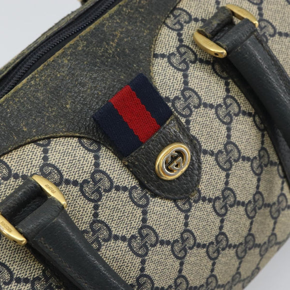 GUCCI GG Supreme Sherry Line Boston Bag PVC Navy Gold 116 02 006 Auth 163838