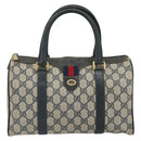 GUCCI GG Supreme Sherry Line Boston Bag PVC Navy Gold 116 02 006 Auth 163838-13