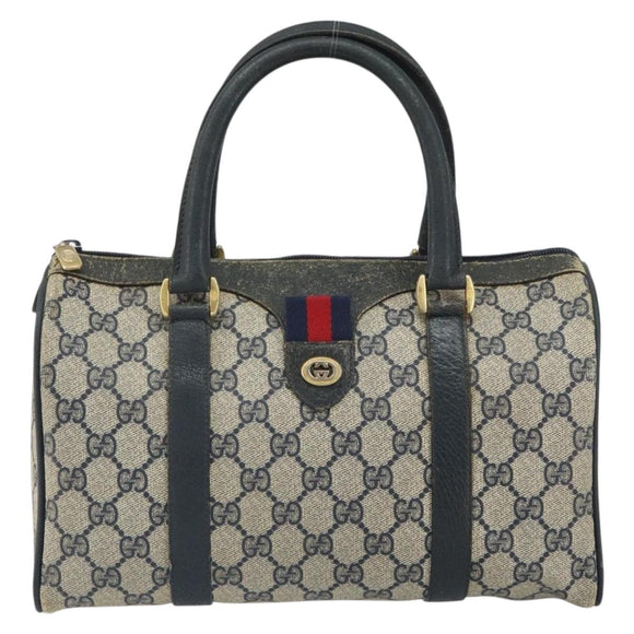 GUCCI GG Supreme Sherry Line Boston Bag PVC Navy Gold 116 02 006 Auth 163838