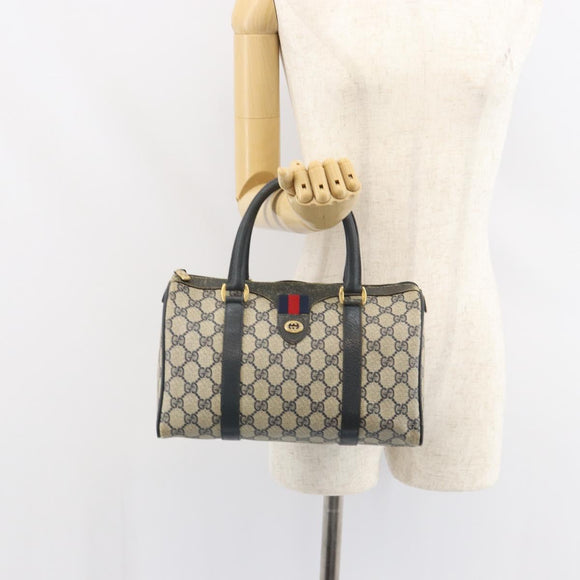 GUCCI GG Supreme Sherry Line Boston Bag PVC Navy Gold 116 02 006 Auth 163838