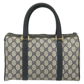 GUCCI GG Supreme Sherry Line Boston Bag PVC Navy Gold 116 02 006 Auth 163838 - 0