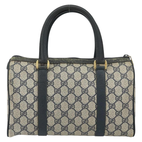 GUCCI GG Supreme Sherry Line Boston Bag PVC Navy Gold 116 02 006 Auth 163838