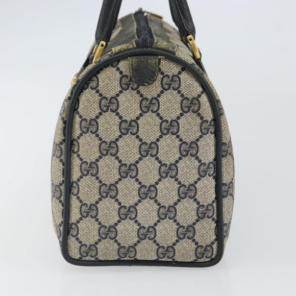 GUCCI GG Supreme Sherry Line Boston Bag PVC Navy Gold 116 02 006 Auth 163838
