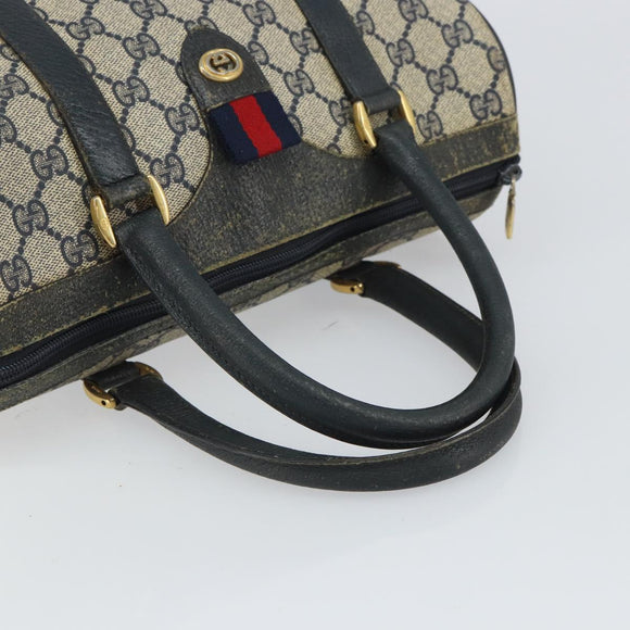 GUCCI GG Supreme Sherry Line Boston Bag PVC Navy Gold 116 02 006 Auth 163838