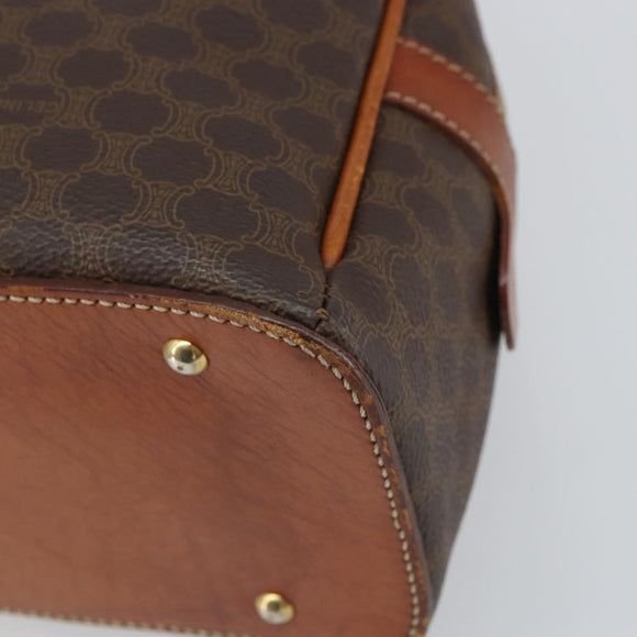 CELINE Macadam Canvas Hand Bag PVC Leather Brown Gold Auth 163842