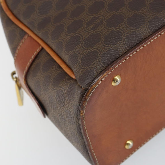 CELINE Macadam Canvas Hand Bag PVC Leather Brown Gold Auth 163842