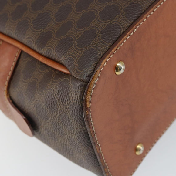 CELINE Macadam Canvas Hand Bag PVC Leather Brown Gold Auth 163842