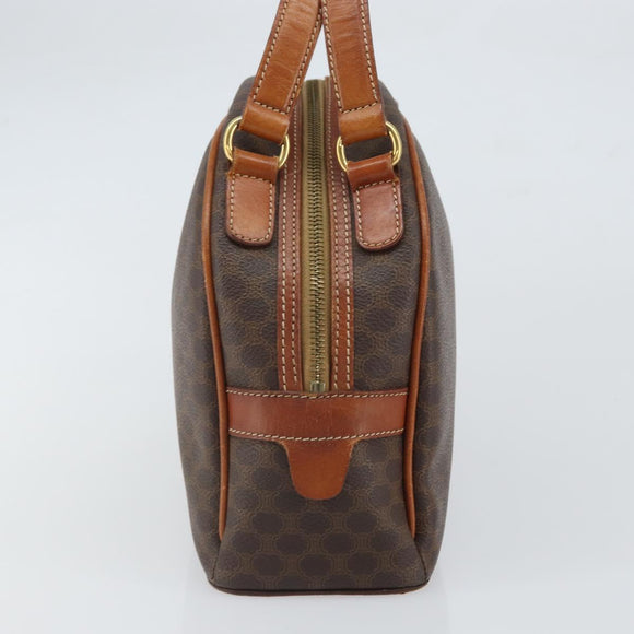 CELINE Macadam Canvas Hand Bag PVC Leather Brown Gold Auth 163842