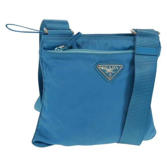 PRADA Shoulder Bag Nylon Blue Silver Auth 163845V