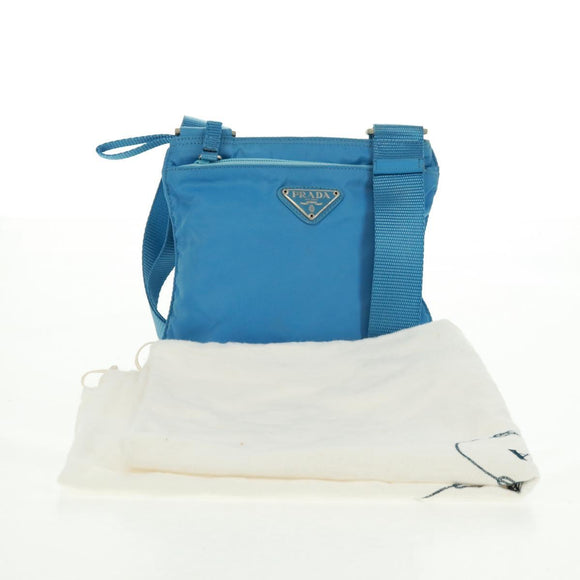 PRADA Shoulder Bag Nylon Blue Silver Auth 163845V