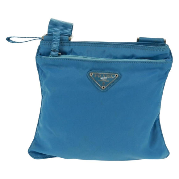 PRADA Shoulder Bag Nylon Blue Silver Auth 163845V