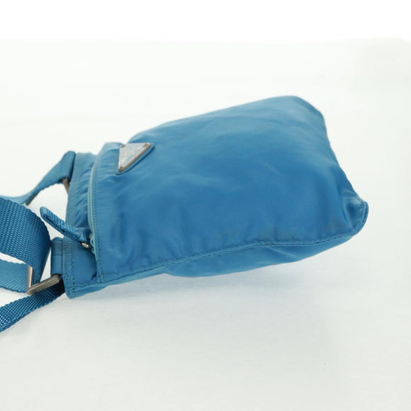 PRADA Shoulder Bag Nylon Blue Silver Auth 163845V