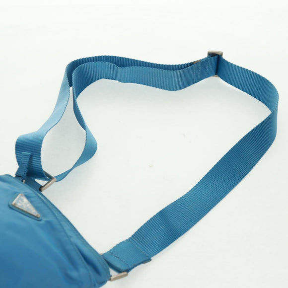 PRADA Shoulder Bag Nylon Blue Silver Auth 163845V