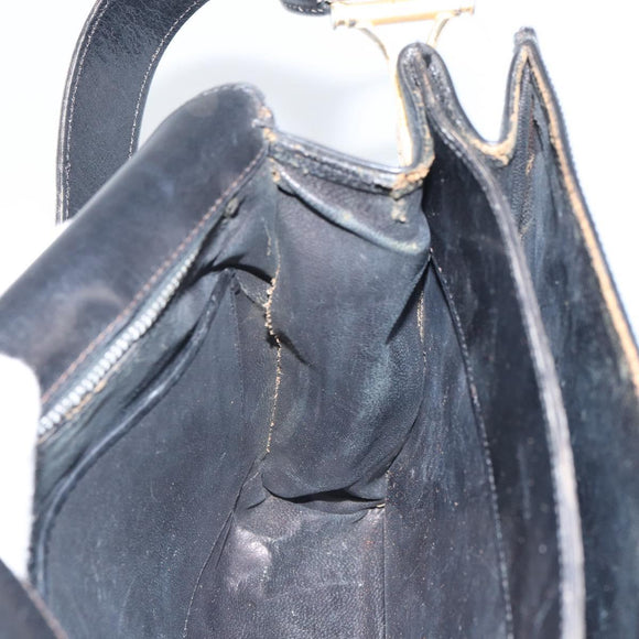 CELINE Horse Carriage Shoulder Bag Leather Black Gold Auth 163847