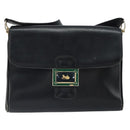 CELINE Horse Carriage Shoulder Bag Leather Black Gold Auth 163847-13