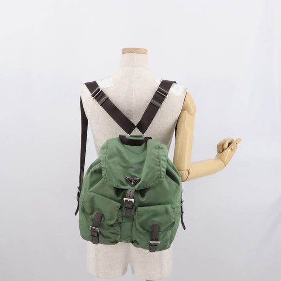 PRADA Backpack Nylon Green Silver Auth 163851