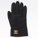 CHANEL COCO Mark Gloves Leather Black CC Auth 163864-13