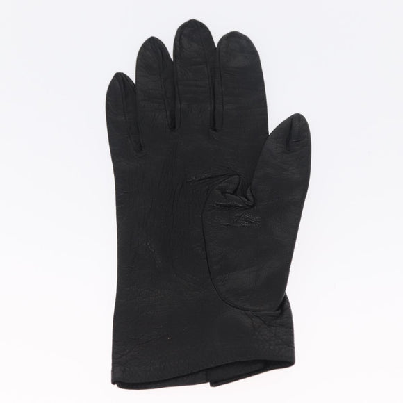 CHANEL COCO Mark Gloves Leather Black CC Auth 163864