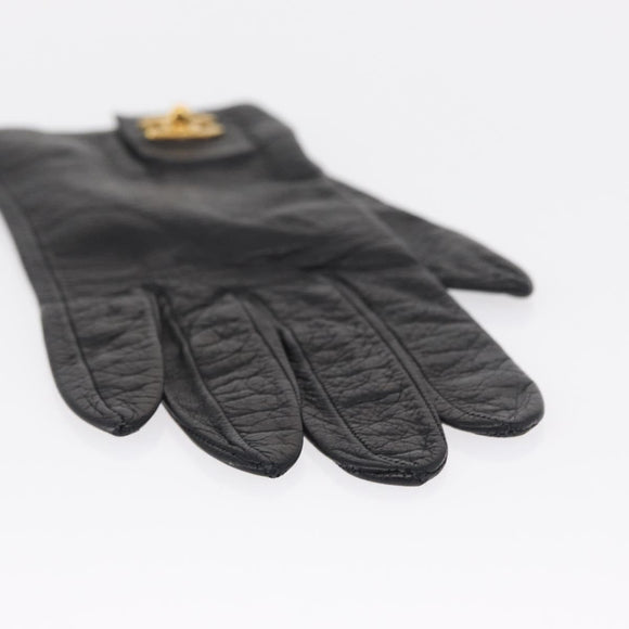 CHANEL COCO Mark Gloves Leather Black CC Auth 163864