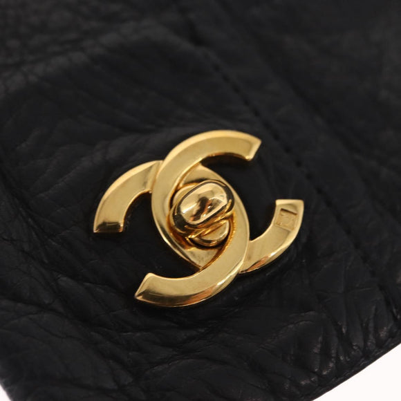 CHANEL COCO Mark Gloves Leather Black CC Auth 163864