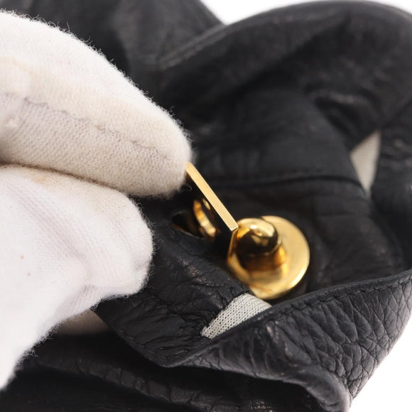 CHANEL COCO Mark Gloves Leather Black CC Auth 163864