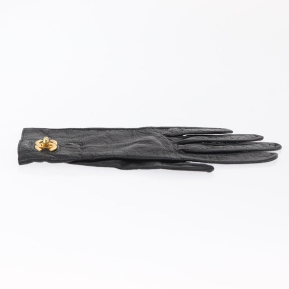 CHANEL COCO Mark Gloves Leather Black CC Auth 163864