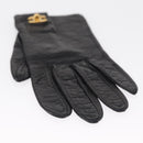 CHANEL COCO Mark Gloves Leather Black CC Auth 163864-6