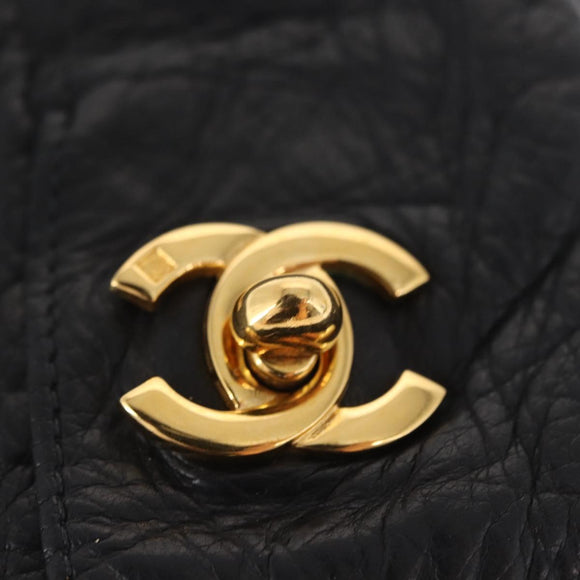 CHANEL COCO Mark Gloves Leather Black CC Auth 163864