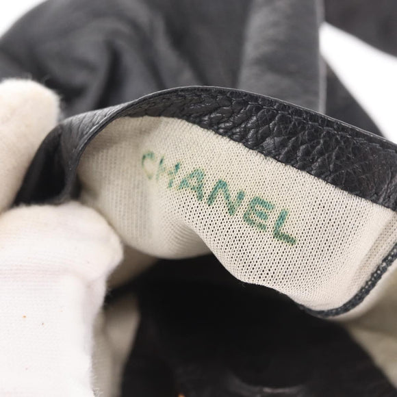 CHANEL COCO Mark Gloves Leather Black CC Auth 163864