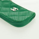 CHANEL Coin Purse Leather Green Silver CC Auth 163866V-10