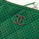 CHANEL Coin Purse Leather Green Silver CC Auth 163866V-13