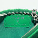 CHANEL Coin Purse Leather Green Silver CC Auth 163866V-16