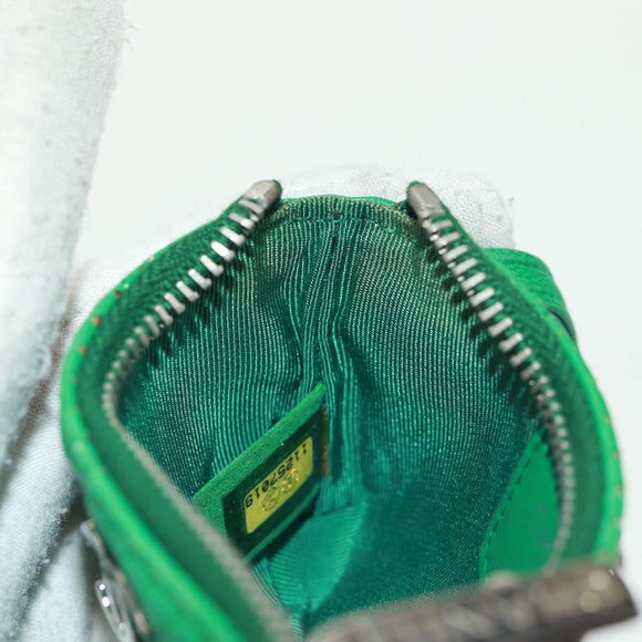 CHANEL Coin Purse Leather Green Silver CC Auth 163866V