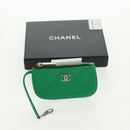 CHANEL Coin Purse Leather Green Silver CC Auth 163866V-21
