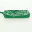 CHANEL Coin Purse Leather Green Silver CC Auth 163866V-8