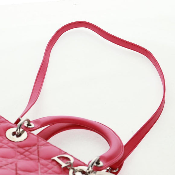 Christian Dior Lady Dior Hand Bag Lamb Skin 2way Pink Silver Auth 163880SAM