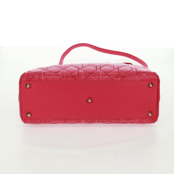 Christian Dior Lady Dior Hand Bag Lamb Skin 2way Pink Silver Auth 163880SAM