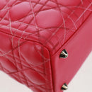 Christian Dior Lady Dior Hand Bag Lamb Skin 2way Pink Silver Auth 163880SAM-19