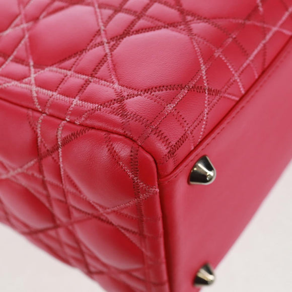Christian Dior Lady Dior Hand Bag Lamb Skin 2way Pink Silver Auth 163880SAM