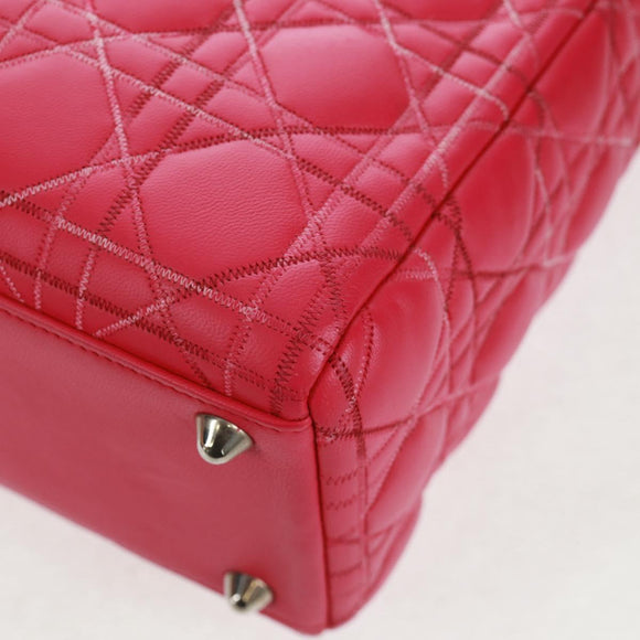 Christian Dior Lady Dior Hand Bag Lamb Skin 2way Pink Silver Auth 163880SAM